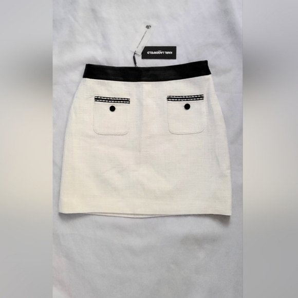 NWT! KARL LAGERFELD PARIS Cotton Women's Mixed Media Skirt Size 6 - Picture 3 of 10